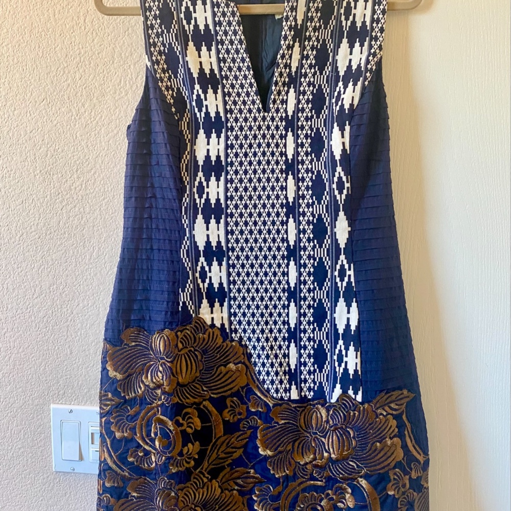 Stunning Anthropologie Floreat embroidered dress, blue and gold - Picture 2 of 5